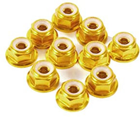 10pcs Aluminium Niet Muttern M2-M6 Flanschmutter Nyloneinsatz Kontermutter selbstsichernde Mutter, Gold, M5