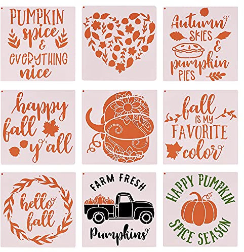 GORGECRAFT 9Pcs Herbst Malerei Schablone Wiederverwendbare Herbst Thanksgiving Schablonen Halloween Kürbis Thema Zeichnungsvorlagen Für Scrapbook Karte Holz Wandboden