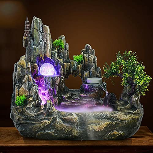 SHZICMY Fontaine d'intérieur avec boule de cristal LED et vaporisateur, fontaine Feng Shui, décoration pour jardin de rocaille, paysage aquatique, bureau, résine humide