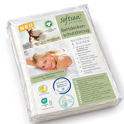 Softsan Milbenbezug Bettdecke 200x220 cm | Encasing aus Bio-Baumwolle | Für Allergiker | Schutz vor Milben & Milbenallergenen | Waschbar bis 60 °C | Atmungsaktiv