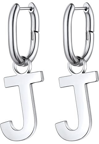 FOCALOOK Damen 316L Edelstahl Ohrringe, Ohrhänger mit Buchstabe J in Silber, Hängende Ohrringe Accessoires für Geliebte/Freundin/Tochter zum Geburtstag/Valentinstag/Weihnachten