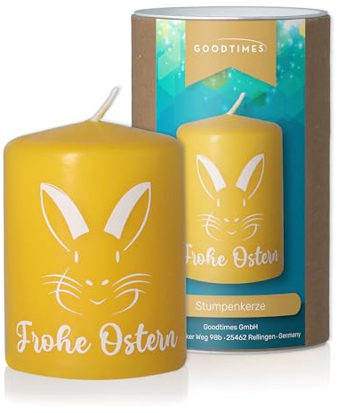 Goodtimes Stumpenkerze SafeCandle Selbstverlöschend Gelb Frohe Ostern