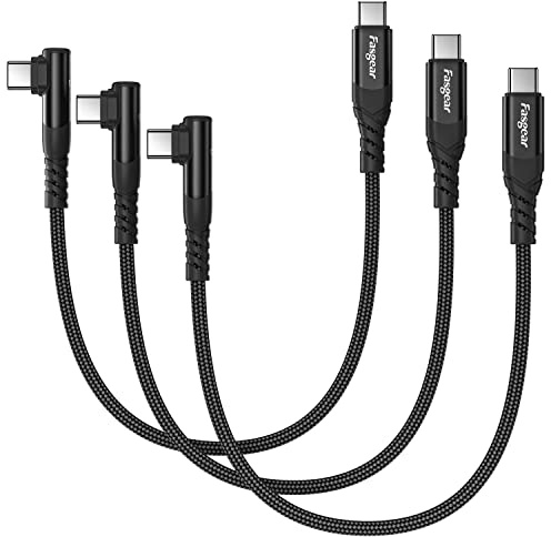 Fasgear USB C auf USB C Kabel, 3 Pack 30 cm 60 W Typ C auf Typ C rechtwinklig 90 Grad, PD-Schnellladekabel, kompatibel mit Galaxy S24 S23 S22 MacBook i-Pad Pro i-Pad Air (Schwarz)