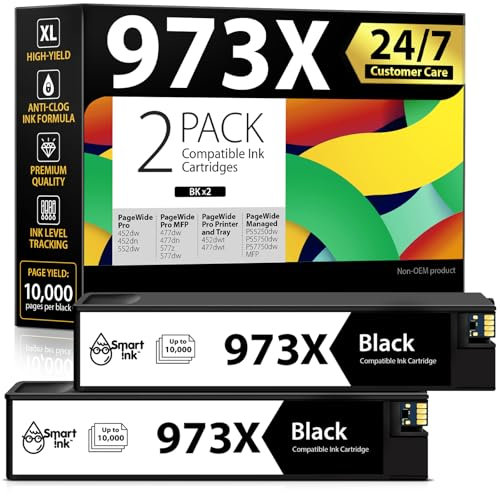 Smart Ink Kompatible Druckerpatronen Kompatibel für HP 973X 973 X 2 Schwarz Multipack Kompatibel mit PageWide Pro 477dw 577dw 452dw 477dn 452dn 577z 552dw P55250dw MFP Drucker