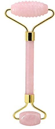 Ensemble de rouleau de massage pour le visage en quartz rose naturel avec masque Guasha et pierre de cristal