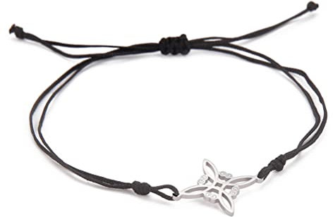 UNIFT Celtic Knot Bracelet For Women/Men Stainless Steel Witchcraft Pattern Celtic Knot Double Rope Bracelet Wiccan Amulet Geometric Jewelry (Black+Silver)