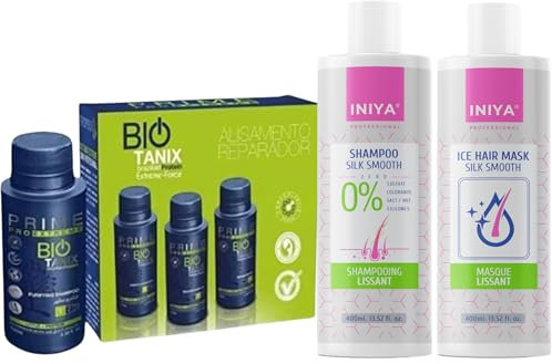 Prime PRO Extreme, Bio-Tanix Kit 3 x 100 ml | Glättungsset Tannin Professional | Shampoo ohne Sulfate Iniya 400 ml + Glättungsmaske 400 ml