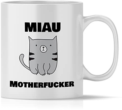 mindmonkeys® Tasse mit Spruch Miau Motherfucker Katze für Katzen Liebhaber Katzenbesitzer zum Geschenk Geschnekidee zum Geburtstag Vatertag Keramik 300 ml