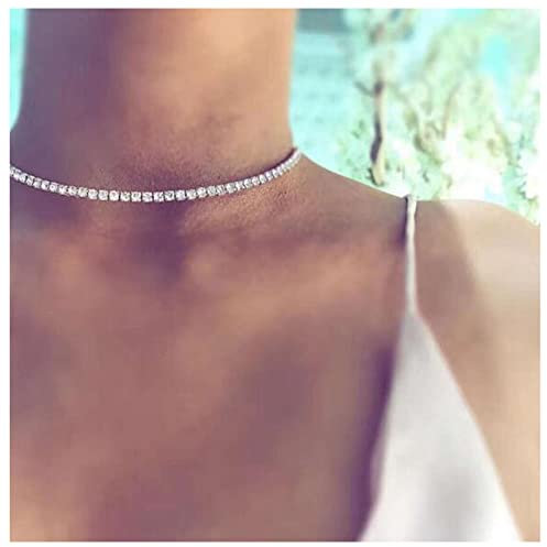 Dervivea Boho Tennis Kette Halskette Glitzernde Strass Halskette Kurz Cz Kette Halskette Silber Kristall Kragen Halskette Schmuck Für Frauen Und Mädchen