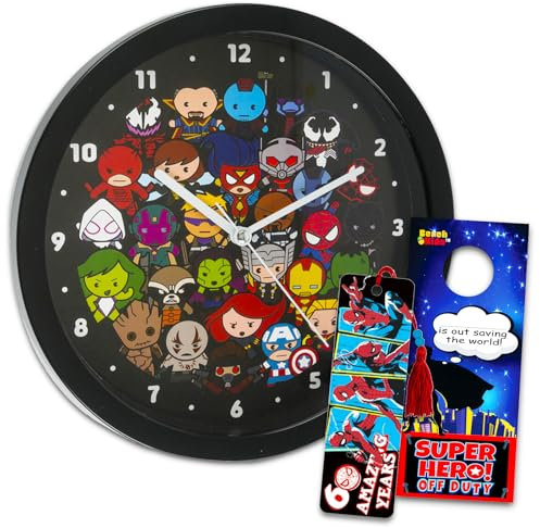 Avengers Wall Clock for Kids and Adults - Marvel Room Decor Bundle with 10 Wall Clock Plus Phone Wallet and More | Avengers Gifts