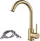 Gold Kitchen Tap, Swan Neck Single Lever Kitchen Sink Tap with Swivel Spout and Hoses, NewEast Kitchen Monobloc Mixer Tap