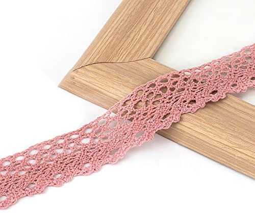 Vintage Spitzenband Borte aus Baumwolle Dekoband Zierband Spitzenstoff Spitzenborte Häkel-Borte für Nähen Handwerk Weihnachtsdekoration Hochzeit Vorhang Deko Scrapbooking Geschenkbox Rosa 3cmx5m