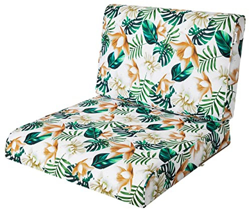 PillowPrim, Stulhkissen, Kissen für Rattansessel, Outdoor, Auflage, Palettenkissen, Sitzkissen, Rattanmöbel, Weiße Blumen, 70 x 70 cm