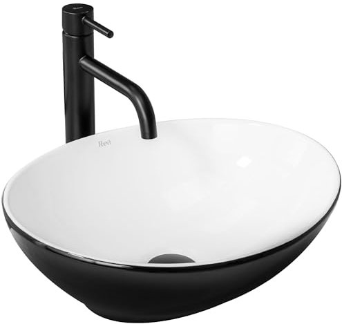 Rea Aufsatzwaschbecken Sofia White Black Waschtisch Handwaschbecken Waschschale Waschbecken für Badezimmer aus hochwertiger Keramik 410 mm x 345 mm x 150 mm (schwarz/weiß)