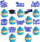 40 Stück 2023 Abschluss Tortendeko Glitzer So Proud of You Diploma Grad Cap Cupcake Toppers Class of 2023 Graduation Kuchen Deko Congrate Grad Torten Dekorationen für 2023 Abschluss Party Schwarz Blau