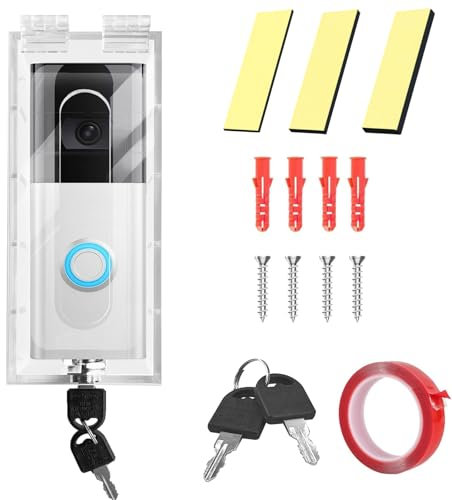 Anti-Theft Video Doorbell Mount with Key Highly Transparent Doorbell Lock Box Kit,For Ring doorbell mount,No Drill Fits Doorbell 2.5H x 6W x 1.4D or Smaller