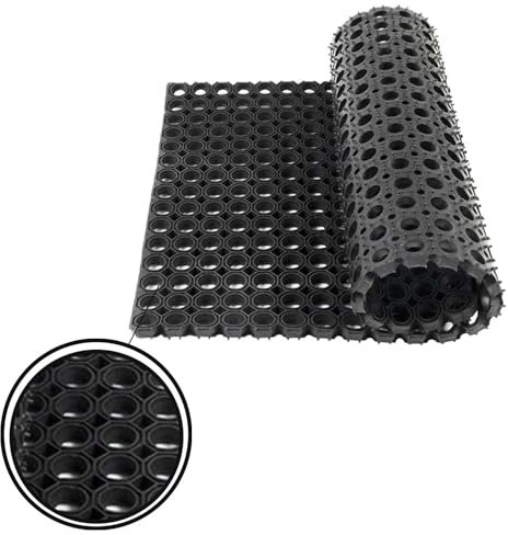 Rewon Gear Rubber Hollow Mat Outdoor Entrance Thick Children Playground Garden Safety Floor Matting Anti Fatigue None Slip Drainage Black Door Mat Light Weight Washable Large Ramp Mat