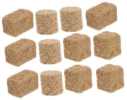 TOYANDONA 12 Pièces Petites Bottes De Foin Mini-Bottes De Paille Décoration De Chambre Rustique Foin Simulé Foin Artificiel Figurines De Jardin De Fées Miniature Récompense Rectangle Bois