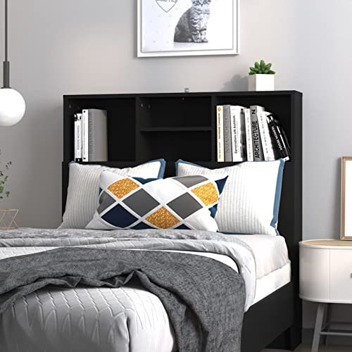Homgoday Bett-Kopfteil mit Ablagen Kopfteil-Regal Wand-Kopfteil mit Fächer Kopfenden Bücherregal-Kopfteil für Bett Bettgestell Bettrahmen Schlafzimmer Schwarz 100x19x103,5 cm