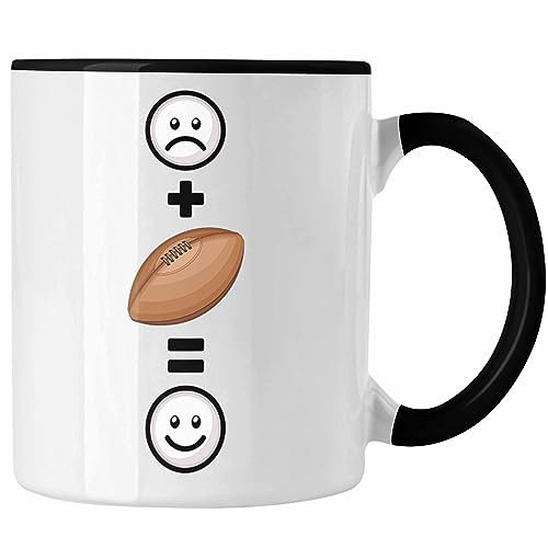 Trendation - Rugby Tasse Geschenk für Rugby-Spieler Lustige Geschenkidee :(+ Rugby-Ball = :) Geburtstag (Schwarz)