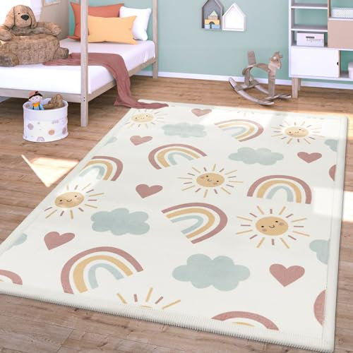 TT Home Waschbarer Teppich Krabbelmatte Babyzimmer Kinder rutschfest Flauschig Punkte, Farbe:Rosa Blau Gelb, Größe:200x280 cm