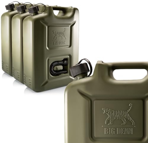 BigDean Lot de 3 bidons d'essence de 20 l en vert olive avec bec verseur flexible – Bidon de carburant pour essence et diesel – Bidon de réserve – Fabriqué en Allemagne