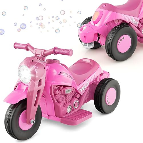 COSTWAY 6V Kids Ride on Motorcycle, Electric Toy Car with Bubble Maker, LED Headlight, Forward & Backward Switch, Battery Powered Motorbike for Boys Girls (Pink)