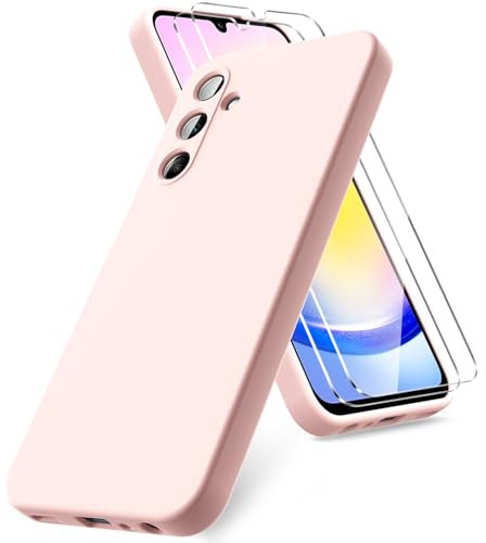 Vansdon Cover Compatibile con Samsung Galaxy A25 5G, 2 Pellicola Protettiva in Vetro Temperato, Gomma Gel di Silicone Liquida Antiurto Custodia - Rosa