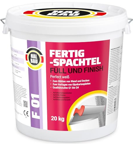 Fertigspachtel Füll Finish Q1-Q4, Fugenspachtel Innen 20kg, Perfekt Weiss, Glätten Verfugen GK Platten Halbau F01