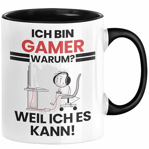 Gamer Geschenk Tasse Lustiger Spruch Ich Bin Gamer Warum Weil Ich Es Kann Geschenkidee Bester Gamer Geburtstag Kaffee-Becher (Schwarz)