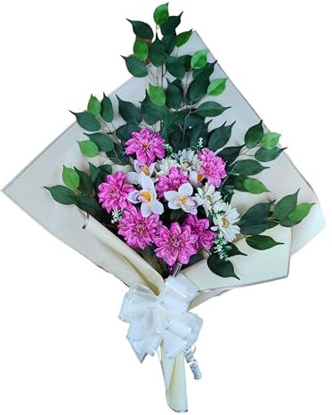 DRW Ramo de Flores para Cementerio Ramo Flores Artificiales para Meter en el Bote Jarron o sobre Sepultura 73x63x20 cm (Orquideas moradas)