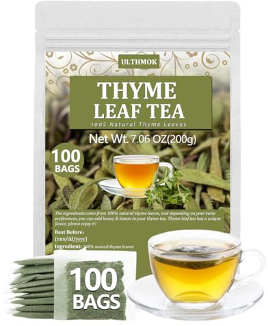 Premium 100 Thyme Leaf Tea Bags, Made with 100% Pure Thyme Leaves, Aid Digestion & Support Respiratory, No Additives & Caffeine Free。