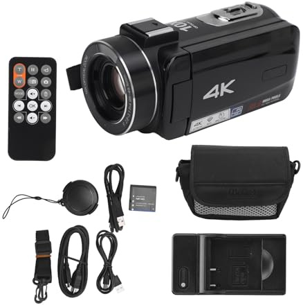 Yctze Videocamera HD con Zoom Ottico 4K 10X, Touch Screen IPS da 3 MP, Videocamera Anti-shake, Anti-shake a 6 Assi, Porta Hot-shoe per i Viaggi