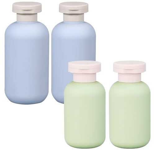 BRISKORE Pack de 4 botellas exprimibles con tapa abatible,juego de botellas de viaje de silicona de 100 ml y 200 ml,recipiente de viaje a prueba de fugas,recipiente de tamaño de viaje,kit de viaje
