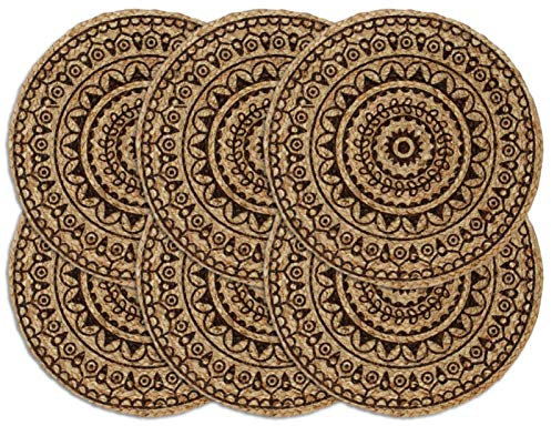 ZEYUAN Mantel Individual 6 Unidades Redondo Yute marrón Oscuro 38 cm, Salvamanteles Individuales, Placemat, Salva Manteles - SPU:133873