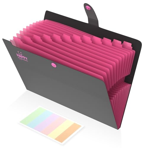 Fächermappe A4, Dokumentenmappe A4 Mit Erweiterbar 12 Fächer, Ordnungsmappe A4,Mappen Ordnersystem Document Folder Mit Druckknopf und Etiketten Für für Haus,Schule und Arbeitsreise (Schwarz)