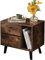 CLIPOP Nachttisch Griffloses Design,Vintage Braun Nachtschrank mit 2 Schublade und Offenes Fach Nachtkästchen Beistelltisch Nachtkommode für Schlafzimmer Wohnzimmer Büro,34 x 50 x 46,5 cm