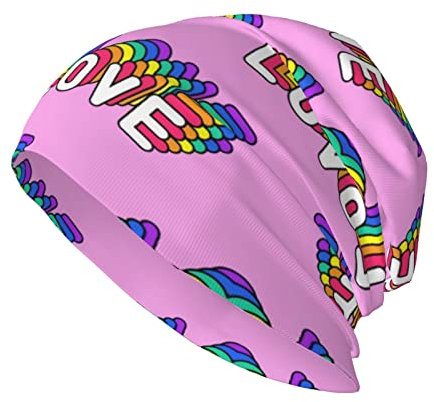 Oudrspo 80er 90er Gay Pride Regenbogen 16 Rainbow Pride Streifen Bunte Baggy Slouchy Beanie Chemo Mütze Krebs Kopfbedeckung Strickmützen Schal Nachtmütze für Damen Herren