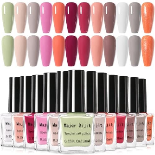 DouborQ 12 Color Nail Polish Set Pink Air Dry Nude Nail Set - 0.35oz Non Gel Fingernail Polish Kit Gift Set for Women(13-24)