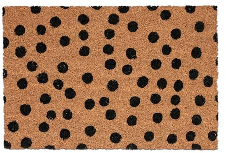 Relaxdays Felpudo Coco, con Puntos, 60x40 cm, Alfombra Puerta Interior y Exterior, Tapete Antideslizante, Natural/Negro