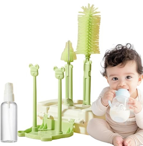 Toddler Bottle Cleaning Brush - Breast Pump Brush Kit | 6-in-1 Travel Bottle Cleaning Kit, Nursing Bottle Brush Kit with Drying Rack, Portable Bottle Cup Lid Detail Brush Set for Cup Crevice Cleaning