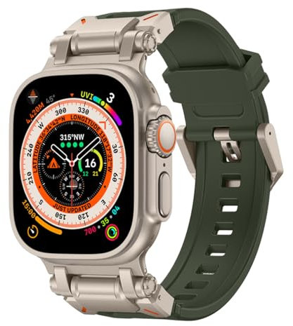 Sport Band for Apple Watch Ultra 2/Apple Watch Ultra Bands 49mm 45mm 44mm 42mm for Man, Durable Liquid Silicone Rubber Band with Metal Connector iWatch Ultra 9 8 7 6 5 4 3 SE(Titanium Adapter-Green)