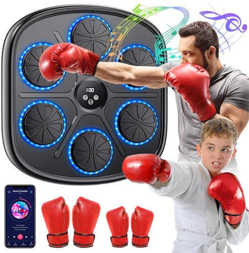 Machine de Boxe Musicale, Appareil de Boxe Électronique Portable Mural avec 2 Gants, Affichage Numérique Intelligent Réglable à 9 Vitesses et Comptage Automatique, Connexion Bluetooth