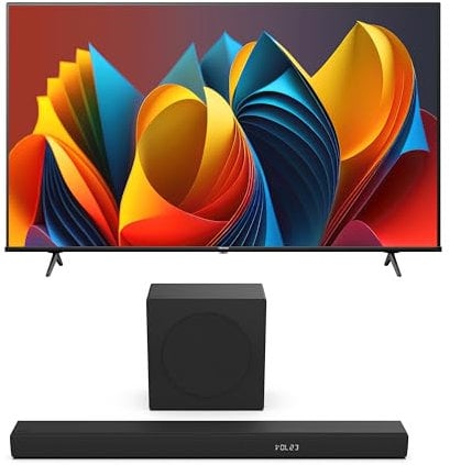 Hisense Bundle of 43E7NQ 108 cm (43 Zoll) Fernseher, 4K UHD, QLED, HDR10, HDR10+ decoding, HLG, Dolby Vision Atmos, 60Hz Panel, Smooth Motion, Bluetooth HS3100