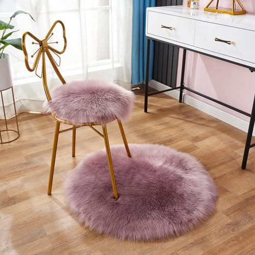 champracer Faux Lammfell Schaffell Teppich,Rund Hochflor Fluffy Teppich Plüsch Wohnzimmer Dicker Teppich,Kunstfell Teppich, Weicher und Flauschiger Teppich Wohnzimmer,Teppich Rund (Traube lila,70cm)