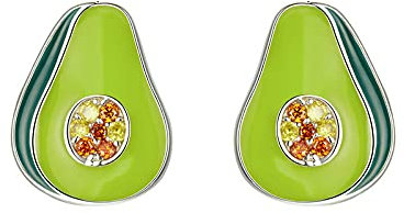 Avocado Frucht Silber Ohrstecker 925 Sterling Silber Grün Emaille Ohrring Geschenk für Mädchen Party Schmuck