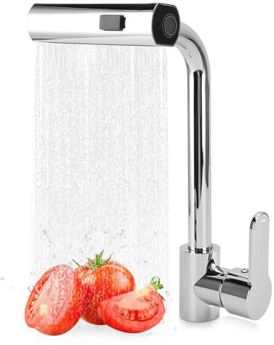 Grifos Monomando de Cocina en Cascada, Grifo de Cocina de Cobre, 3 Modos de Agua, Grifo Monomando para Fregadero de Cocina, Grifo Monomando para Fregadero Giratorio de 360 (SILVER)