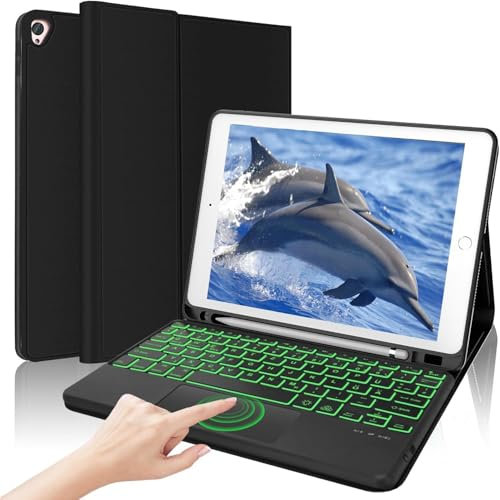 AVNICUD Tastatur mit Touchpad für iPad 10.2 Zoll 9/8/7 Generation - 2021/2020/2019, Hülle mit Tastatur für iPad Air 3, Pro 10.5 Magnetisch Abnehmbarer Bluetooth QWERTZ Layout, Schwarz