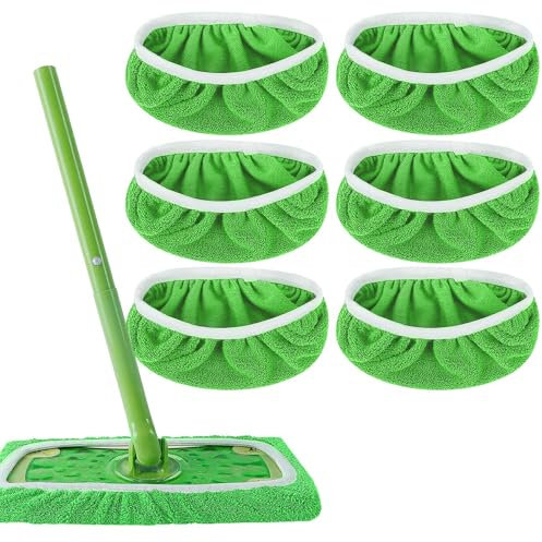 Floor Mop Wipes, Microfibre Cloths for Flash Mop, 6 PCS Replacement Mop Head Covers Green 45.3 x 11.7 cm, Floor Mop Covers Washable Reusable, Accessories Compatible with Swiffer