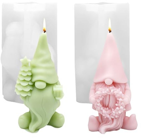Silikonform Weihnachten Wichtel, 3D Silikonformen Gießformen Weihnachten Kerzenformen zum Gießen, Gießformen Silikon Gießform Wichtel Gips Zum Gießen Giessformen Silikon für Weihnachtsdeko (B)